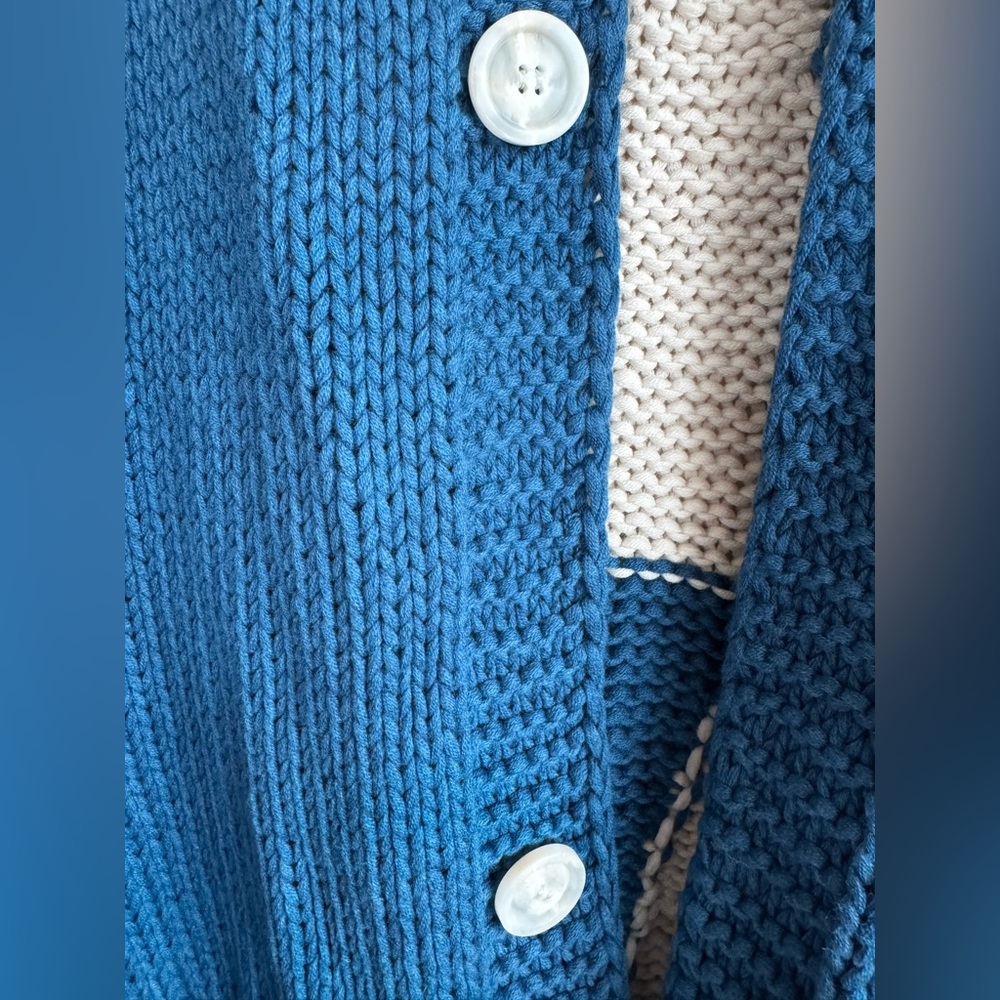 COTES OF LONDON VAIL BLUE & WHITE THE BUXTON | HAND MADE WOOL CARDIGAN - Picture 14 of 14